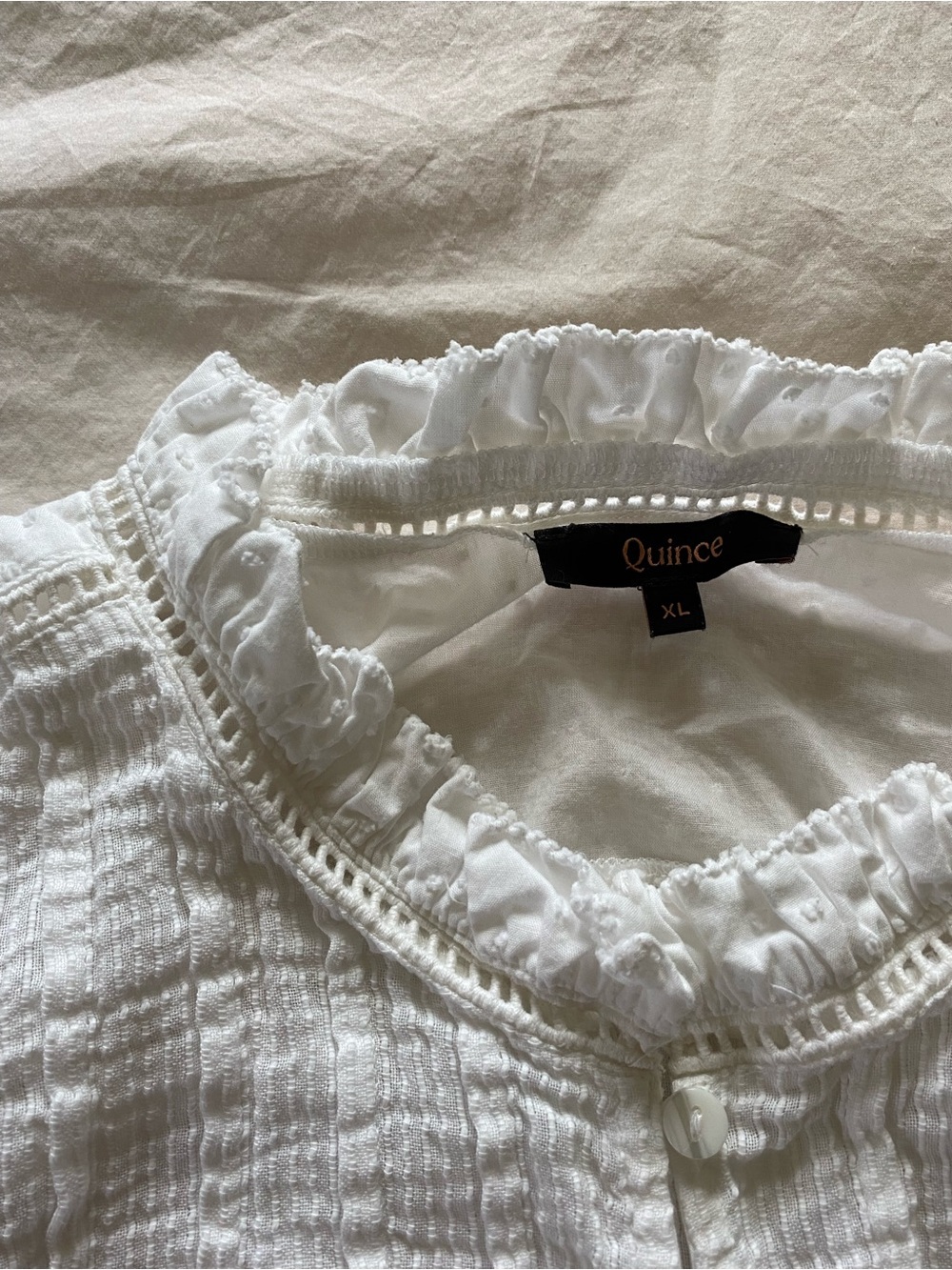 Quince White Textured Ruffle Button-Front Blouse - Picture 4 of 6